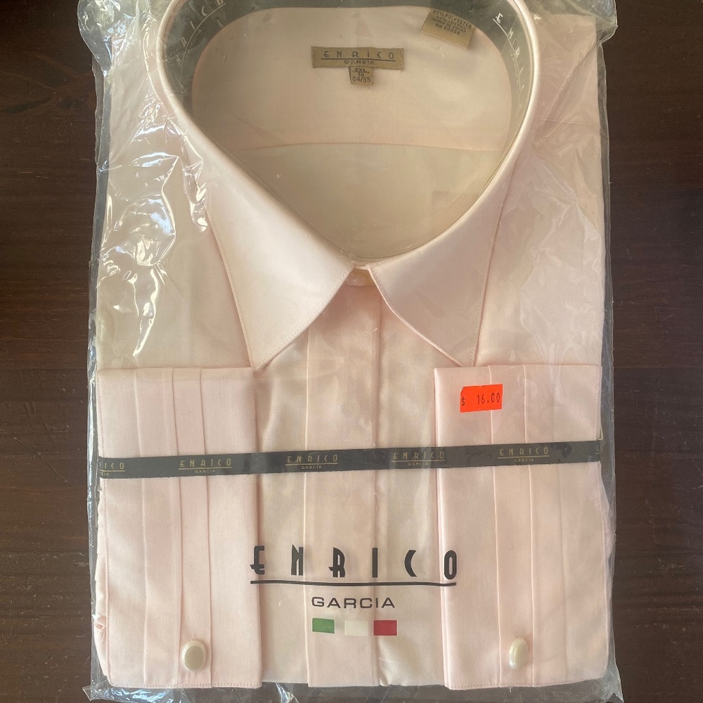 ENRICO GARCIA Mens Dress Shirt NEW Pearl Cufflinks Light Pink 2XL 18 34-35